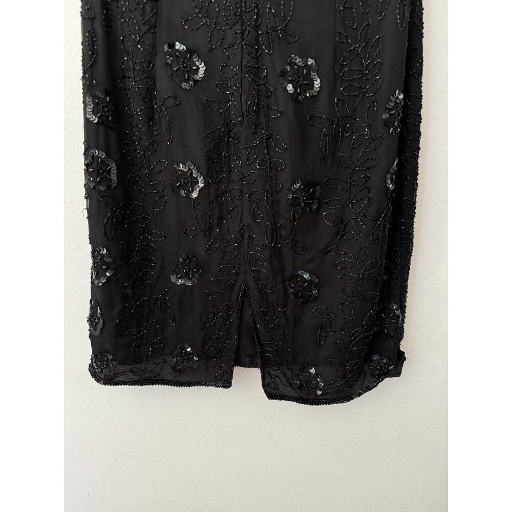 Stenay Beaded Silk Black Short Sleeve Formal Knee Length Sequin Dress Size 6 - Picture 6 of 7